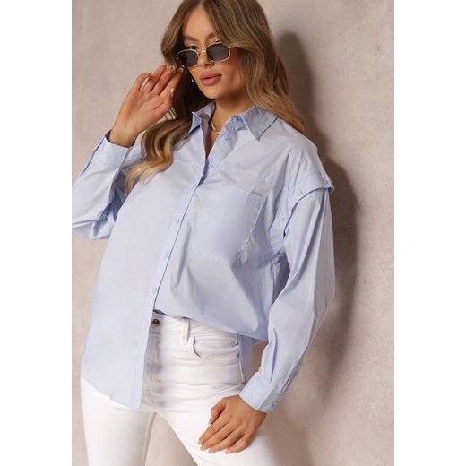 Niebieska Koszula z Odpinanymi Rękawami i Kołnierzykiem Niyeli ze sklepu Renee odzież w kategorii Koszule damskie - zdjęcie 157087258