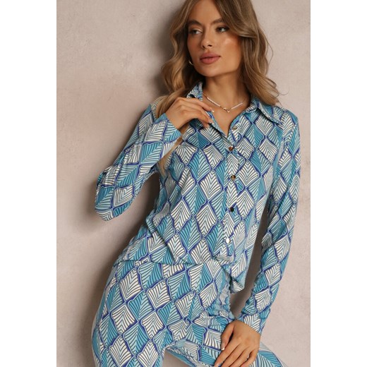Niebieska Koszula Zdobiona Ornamentalnym Wzorem Ziacahe ze sklepu Renee odzież w kategorii Koszule damskie - zdjęcie 157087789