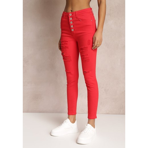 Czerwone Jeansy Skinny z Wysokim Stanem Yholo Renee S okazyjna cena Renee odzież