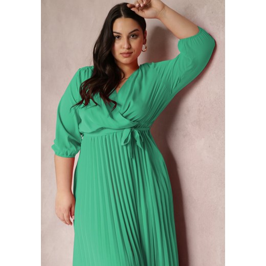 Sukienka Renee zielona casual midi w serek z długim rękawem 