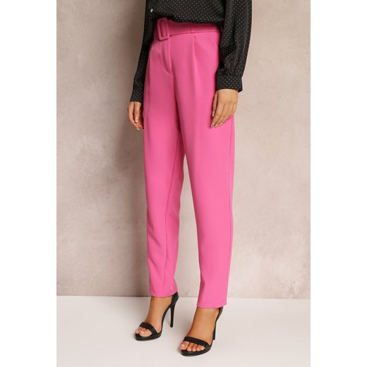 Różowe Spodnie Garniturowe High Waist z Paskiem Wenus ze sklepu Renee odzież w kategorii Spodnie damskie - zdjęcie 157088996