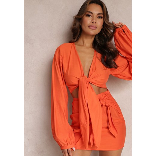 Pomarańczowy 2-częściowy Komplet Casual z Bluzką i Spódnicą Mini Udekorowanych Renee S okazyjna cena Renee odzież