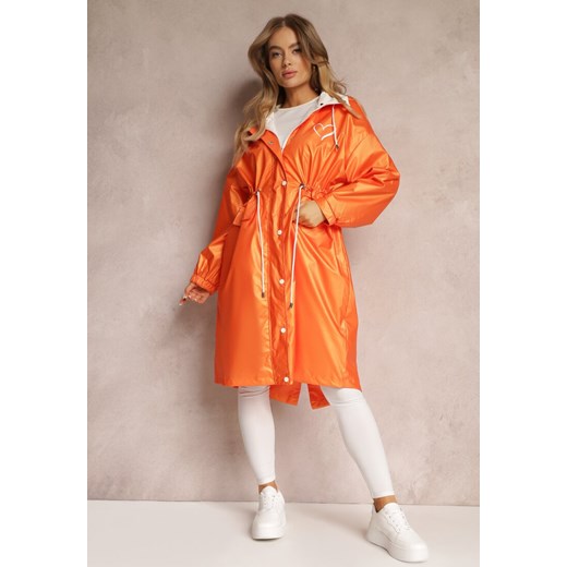 Pomarańczowy Płaszcz z Kapturem i Ściągaczem w Talii Maiar ze sklepu Renee odzież w kategorii Płaszcze damskie - zdjęcie 157089866