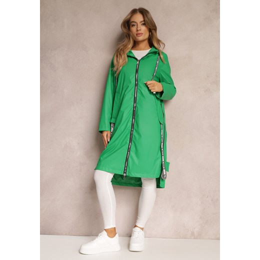 Zielony Płaszcz za Kolano z Tasiemką i Kapturem Penela ze sklepu Renee odzież w kategorii Płaszcze damskie - zdjęcie 157089876