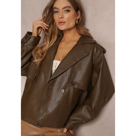 Brązowa Kurtka Jednorzędowa Oversize z Paskiem Maxx Renee XL promocja Renee odzież