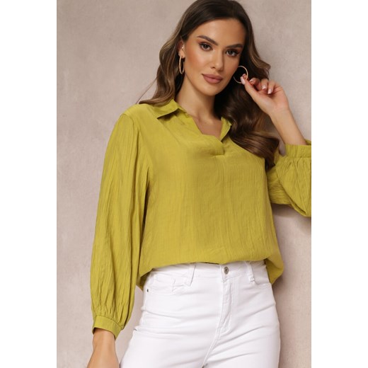 Jasnozielona Bluzka z Kołnierzykiem i Rozszerzanym Dołem Yolalline Renee L okazyjna cena Renee odzież