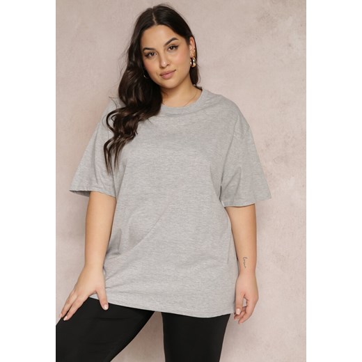 Szary Bawełniany T-shirt Oversize Thenika ze sklepu Renee odzież w kategorii Bluzki damskie - zdjęcie 157090679