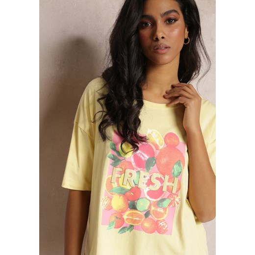 Żółty Bawełniany T-shirt z Nadrukiem w Cytrusy Atherise Renee L okazja Renee odzież