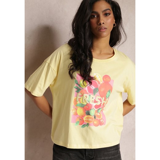 Żółty Bawełniany T-shirt z Nadrukiem w Cytrusy Atherise Renee M promocja Renee odzież