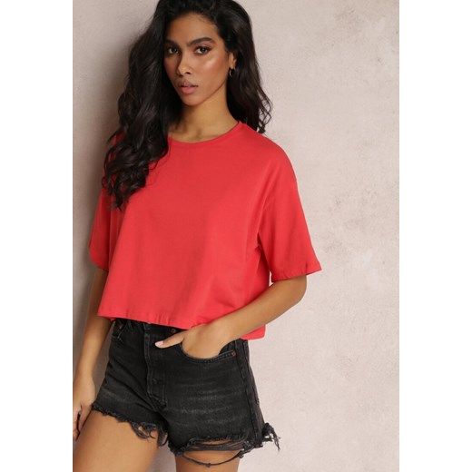 Czerwony Krótki T-shirt Oversize z Krótkim Rękawem Tiloyea ze sklepu Renee odzież w kategorii Bluzki damskie - zdjęcie 157090779