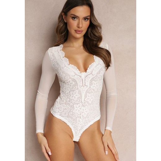Białe Body Koronkowe z Siateczką Apontha ze sklepu Renee odzież w kategorii Bluzki damskie - zdjęcie 157091498