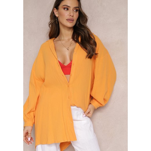 Pomarańczowa Bawełniana Koszula Oversize z Przedłużonym Tyłem Gelacia ze sklepu Renee odzież w kategorii Koszule damskie - zdjęcie 157091976