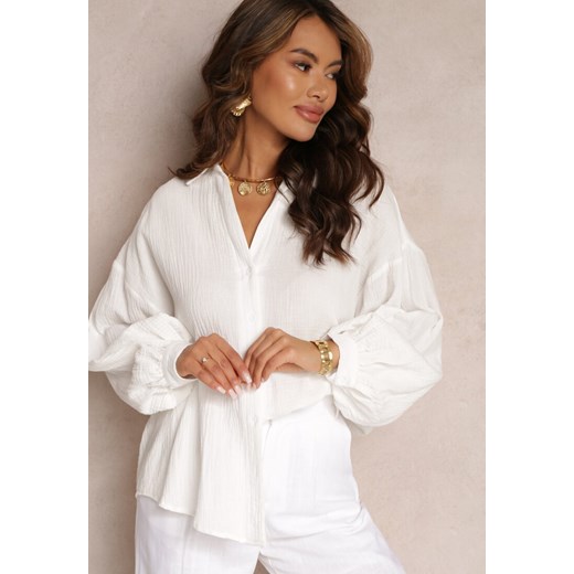 Biała Bawełniana Koszula z Linii Oversize Karerria ze sklepu Renee odzież w kategorii Koszule damskie - zdjęcie 157092018