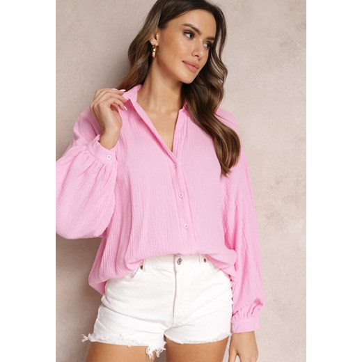 Różowa Bawełniana Koszula z Linii Oversize Karerria ze sklepu Renee odzież w kategorii Koszule damskie - zdjęcie 157092025