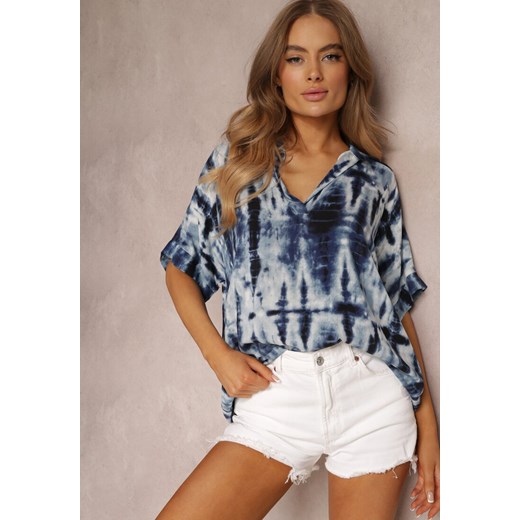 Granatowa Bluzka Oversize z Wiskozy Zdobiona Wzorem Tie-Dye Challine Renee ONE SIZE okazyjna cena Renee odzież