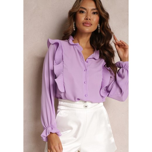 Fioletowa Koszula z Falbankami Glorise ze sklepu Renee odzież w kategorii Koszule damskie - zdjęcie 157095329