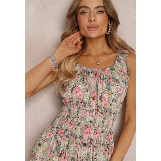 Zielona Sukienka Maxi w Kwiaty z Gumką w Talii Vivienis Renee S okazyjna cena Renee odzież