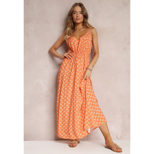Pomarańczowa Sukienka Maxi na Ramiączkach z Wiskozy Satha ze sklepu Renee odzież w kategorii Sukienki - zdjęcie 157095895