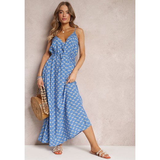 Niebieska Sukienka Maxi na Ramiączkach z Wiskozy Satha ze sklepu Renee odzież w kategorii Sukienki - zdjęcie 157095905