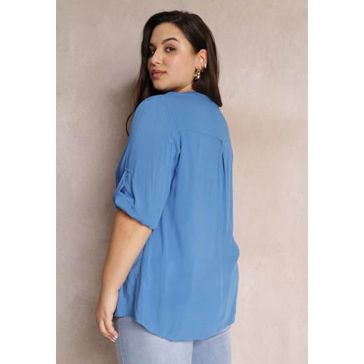 Niebieska Bluzka z Wiskozy z Dekoltem Zapinanym na Guziki Sarika Renee XL Renee odzież promocyjna cena