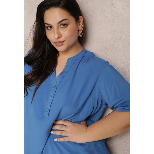 Niebieska Bluzka z Wiskozy z Dekoltem Zapinanym na Guziki Sarika Renee M Renee odzież okazyjna cena