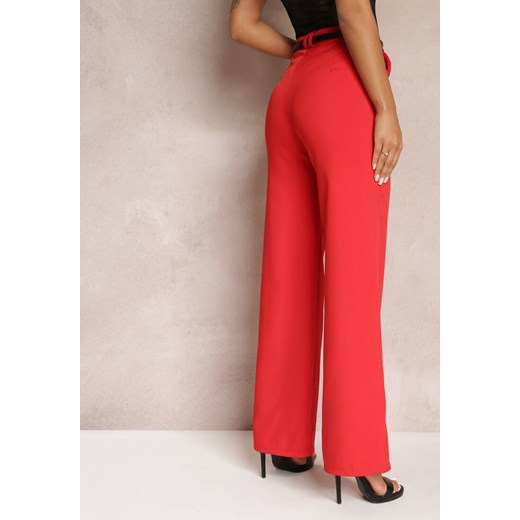 Czerwone Szerokie Spodnie z Paskiem z Imitacji Skóry Vortexi Renee L wyprzedaż Renee odzież