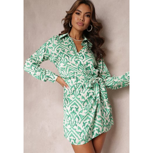 Zielona Sukienka Kopertowa z Wiązaniem i Wzorzystym Printem Mildsmith ze sklepu Renee odzież w kategorii Sukienki - zdjęcie 157097406