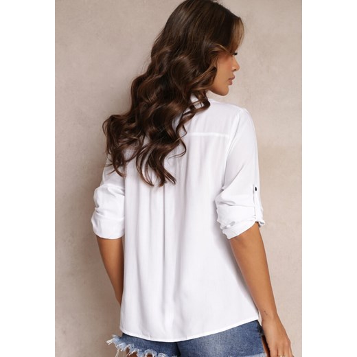 Biała bluzka damska Renee elegancka z długim rękawem w serek 