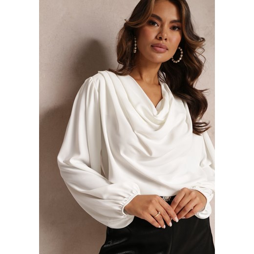 Biała Elegancka Bluzka z Marszczeniem i Zakładką Blusai ze sklepu Renee odzież w kategorii Bluzki damskie - zdjęcie 157099036