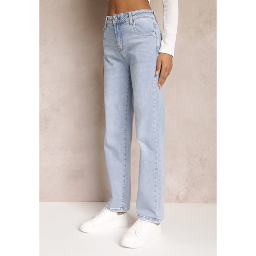 Jasnoniebieskie Jeansy Straight z Prostą Nogawką i Ozdobnymi Przetarciami Beckla Renee XL okazyjna cena Renee odzież