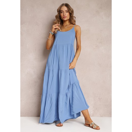Niebieska Sukienka Maxi z Wiskozy na Ramiączkach Avaja ze sklepu Renee odzież w kategorii Sukienki - zdjęcie 157099956