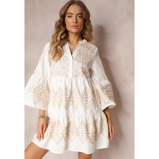 Sukienka Renee z dekoltem w literę v biała z długim rękawem oversize mini