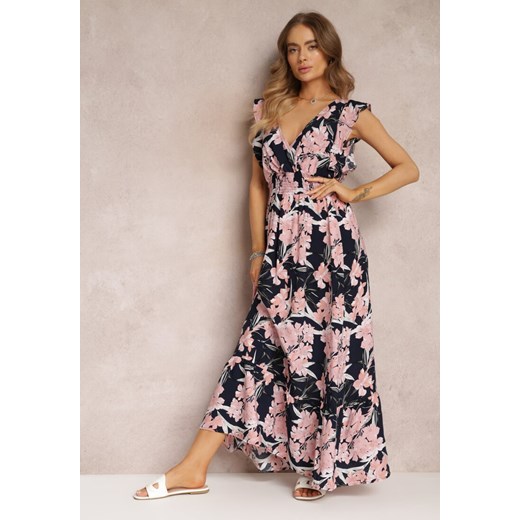 Granatowa Sukienka Maxi z Falbankami i Cienkimi Gumkami w Pasie Bexla ze sklepu Renee odzież w kategorii Sukienki - zdjęcie 157100536