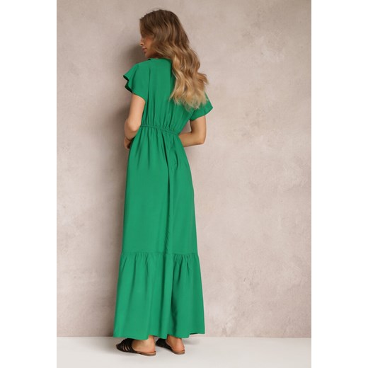 Zielona Sukienka Maxi z Kopertowym Dekoltem i Gumką w Talii Broka Renee M wyprzedaż Renee odzież