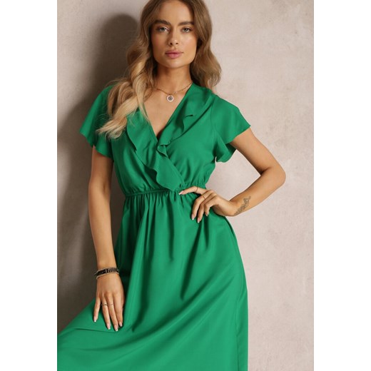 Zielona Sukienka Maxi z Kopertowym Dekoltem i Gumką w Talii Broka Renee L wyprzedaż Renee odzież