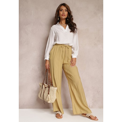 Beżowe Spodnie Materiałowe z Marszczoną Gumką Pimpernel ze sklepu Renee odzież w kategorii Spodnie damskie - zdjęcie 157100818
