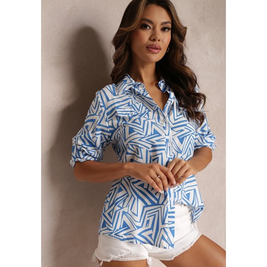 Niebiesko-Biała Koszula z Wiskozy w Geometryczny Print Jacelyn ze sklepu Renee odzież w kategorii Koszule damskie - zdjęcie 157100919