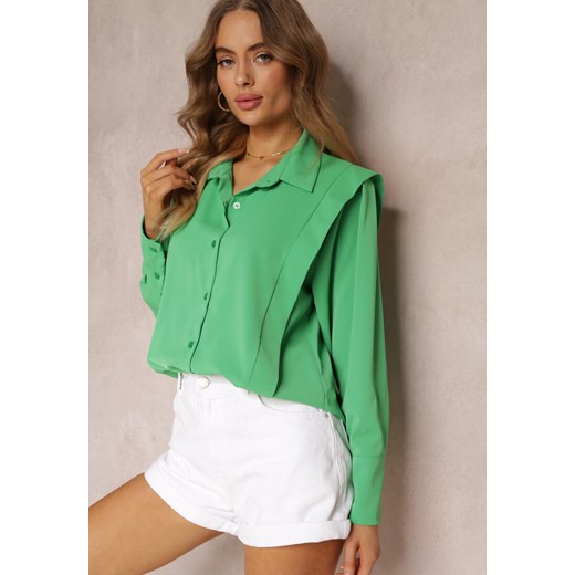 Zielona Koszula z Kołnierzem i Przeszyciami Emoree ze sklepu Renee odzież w kategorii Koszule damskie - zdjęcie 157101767