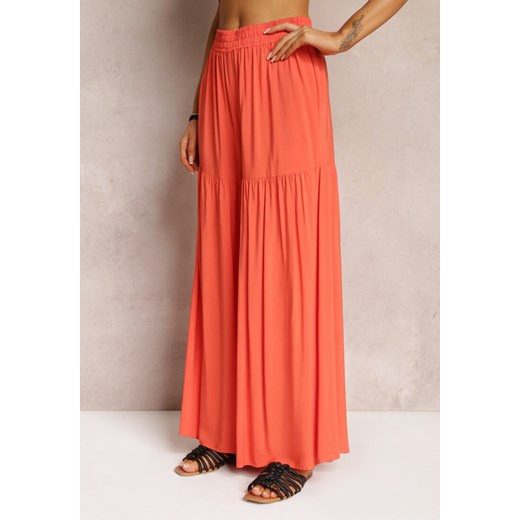 Pomarańczowe Szerokie Spodnie z Gumką w Talii Kucille Renee L okazyjna cena Renee odzież