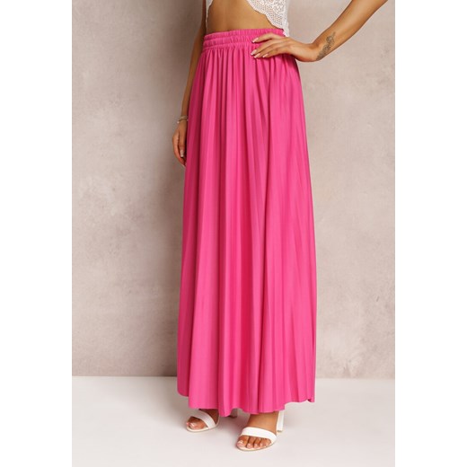 Różowa Długa Spódnica Plisowana  z Gumką w Pasie Ahaline Renee L promocja Renee odzież