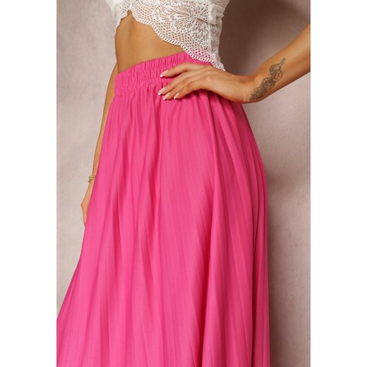 Różowa Długa Spódnica Plisowana  z Gumką w Pasie Ahaline Renee L Renee odzież promocja
