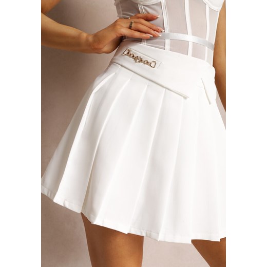 Biała Spódnica Rozkloszowana z Zakładkami Jasima ze sklepu Renee odzież w kategorii Spódnice - zdjęcie 157102046