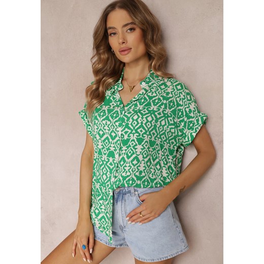 Zielona Koszula z Krótkim Rękawem i Fantazyjnym Nadrukiem Pummo ze sklepu Renee odzież w kategorii Koszule damskie - zdjęcie 157103909