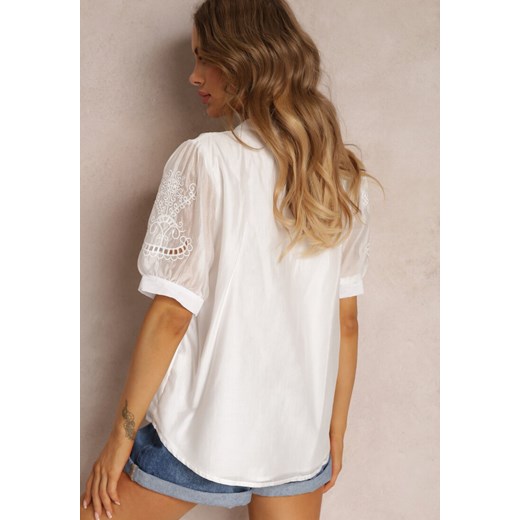 Biała Koszula z Haftowanymi Rękawami Blam Renee L okazyjna cena Renee odzież