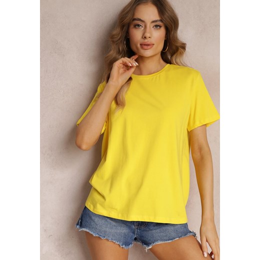 Żółty T-shirt z Krótkim Rękawem i Okrągłym Dekoltem Volksa ze sklepu Renee odzież w kategorii Bluzki damskie - zdjęcie 157105479