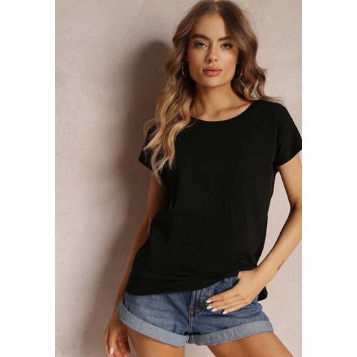 Czarny T-shirt z Krótkim Rękawem Bawełniany Telarosa ze sklepu Renee odzież w kategorii Bluzki damskie - zdjęcie 157105515