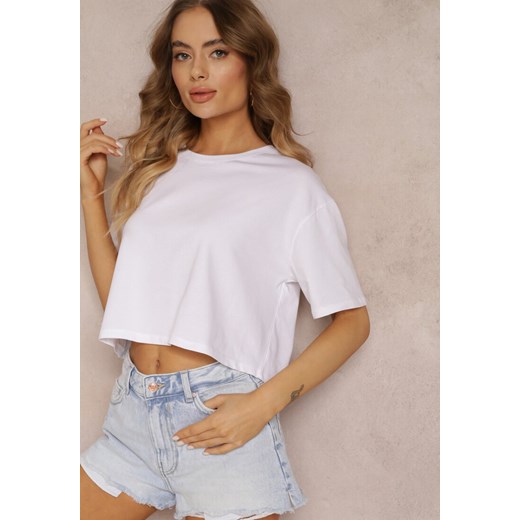 Biały T-shirt o Fasonie Cropped Oversize Brighta Renee XS Renee odzież okazyjna cena