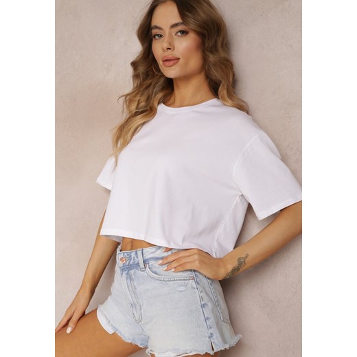 Biały T-shirt o Fasonie Cropped Oversize Brighta ze sklepu Renee odzież w kategorii Bluzki damskie - zdjęcie 157105559