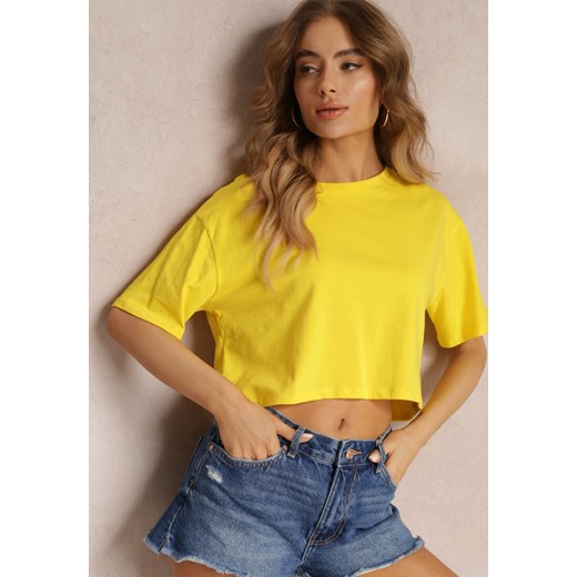Żółty T-shirt o Fasonie Cropped Oversize Brighta ze sklepu Renee odzież w kategorii Bluzki damskie - zdjęcie 157105569
