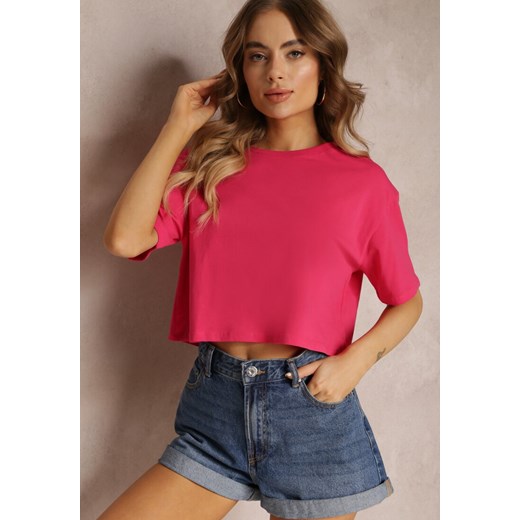 Fuksjowy T-shirt o Fasonie Cropped Oversize Brighta ze sklepu Renee odzież w kategorii Bluzki damskie - zdjęcie 157105579
